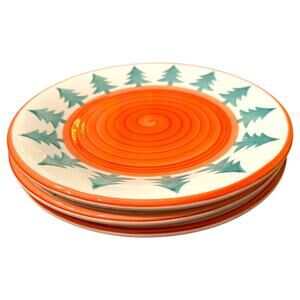 Set of 3 Pier 1 Christmas Tree 9.5" Salad Plates Pottery Christmas